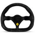 MOMO Automotive Accessories R1925/29S MOD 27 Steering Wheel with 290mm Diameter, D-Shaped Flat Design, 3-Spoke Black Suede Grip, Aluminum Construction, Black Anodized Finish