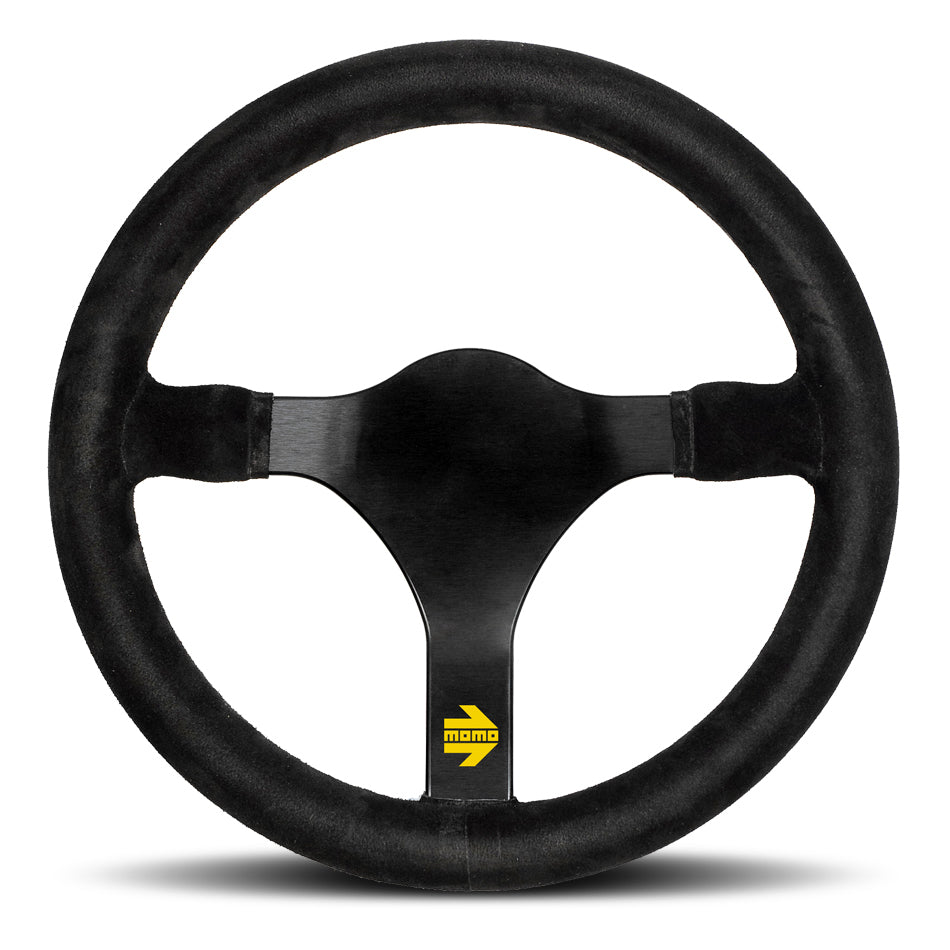 MOMO Automotive Accessories MOD 31 Steering Wheel with 320 mm Diameter, Flat 3-Spoke Design, Black Suede Grip, Aluminum and Black Anodized Finish