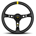 MOMO Automotive Accessories MOD 07 Steering Wheel Black Leather 350mm Diameter with Yellow Stripe and Aluminum Construction