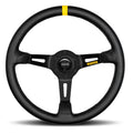 MOMO Automotive Accessories R1908/35L MOD 08 Steering Wheel with Black Leather Grip and Yellow Stripe, 350 mm Diameter, 3-Spoke Aluminum Design