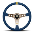 MOMO Automotive Accessories R1905/35MBL MOD.07 Microfiber Steering Wheel, 350mm Diameter, Blue Microfiber Grip with Yellow Stripe, Brushed Aluminum Spokes
