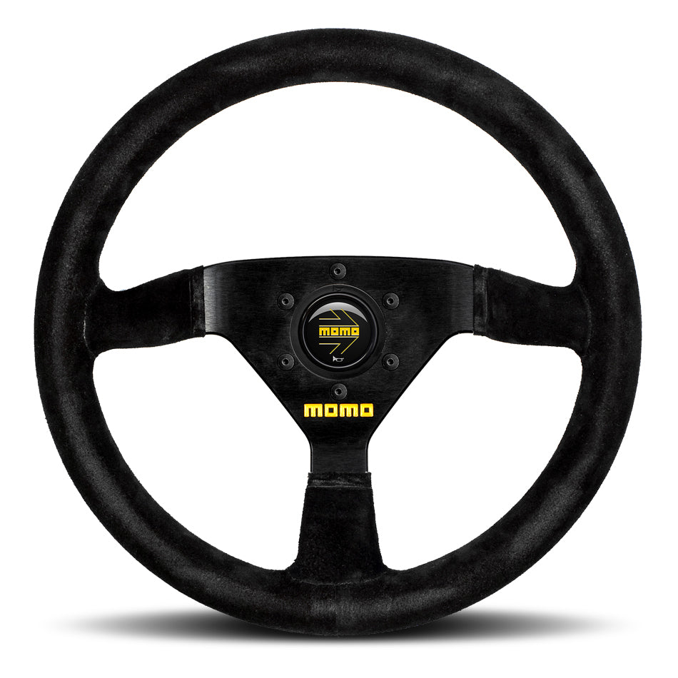 MOMO Automotive Accessories R1913/35S MOD 69 Steering Wheel with Black Suede Grip, 350mm Diameter, 3-Spoke Aluminum Finish