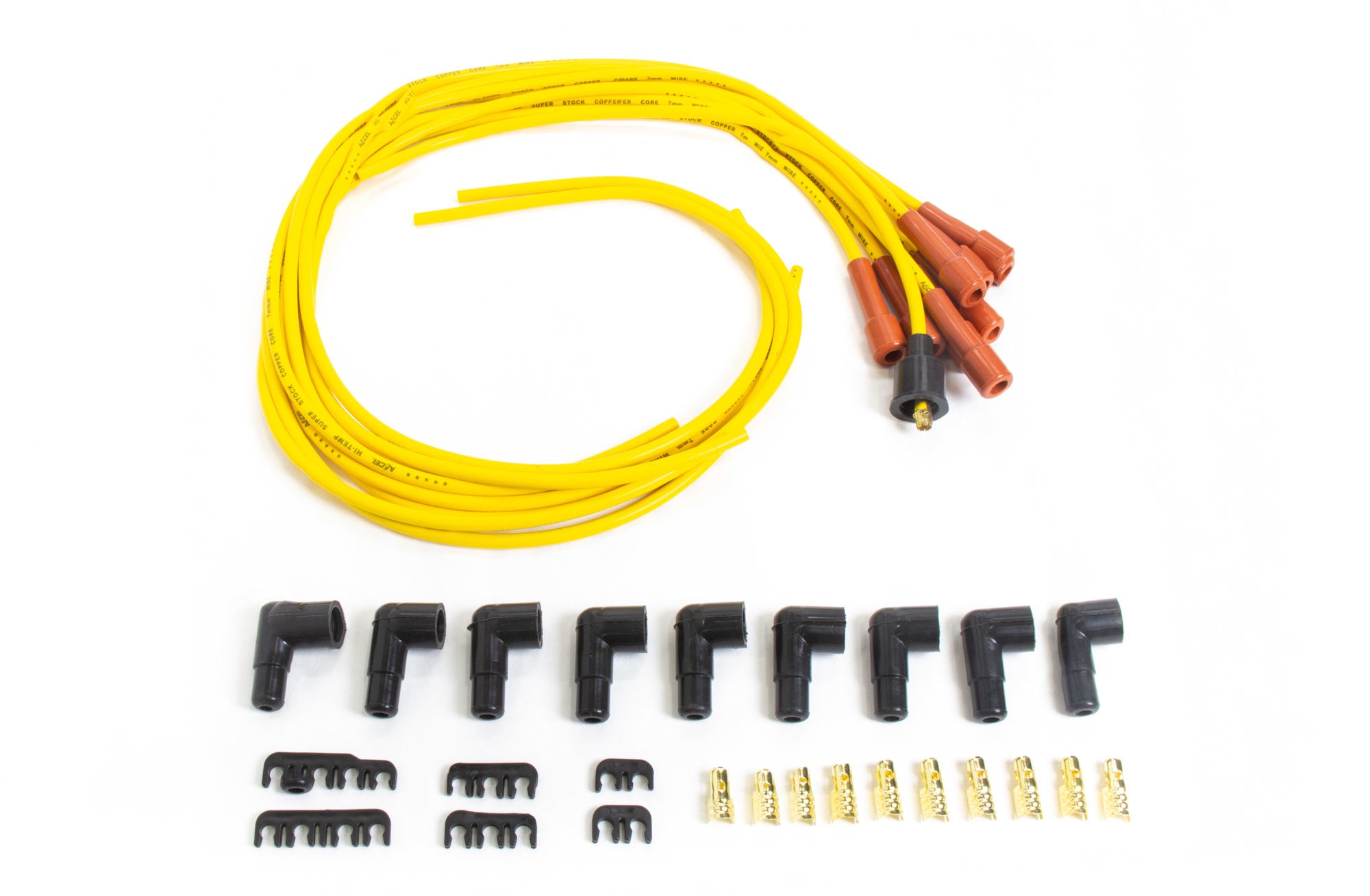 ACCEL 3008 Spark Plug Wire Set 7mm Spiral Core Yellow with Straight Plug Boots for V8 Engines