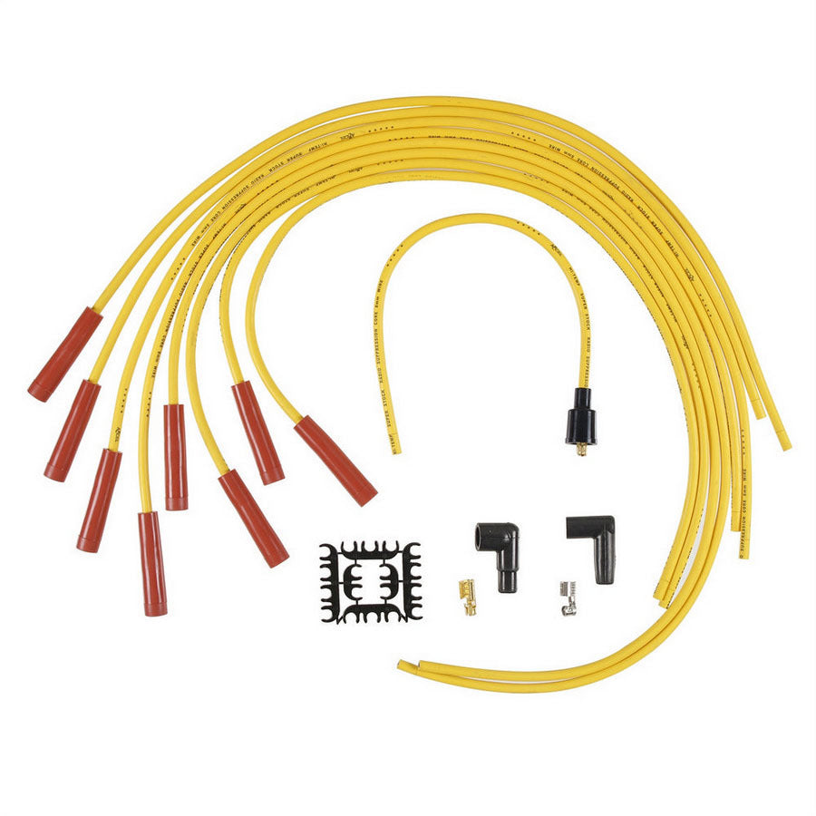 Accel 4040 Super Stock 8mm Spiral Core Spark Plug Wire Set with Yellow Insulation and Straight Plug Boots