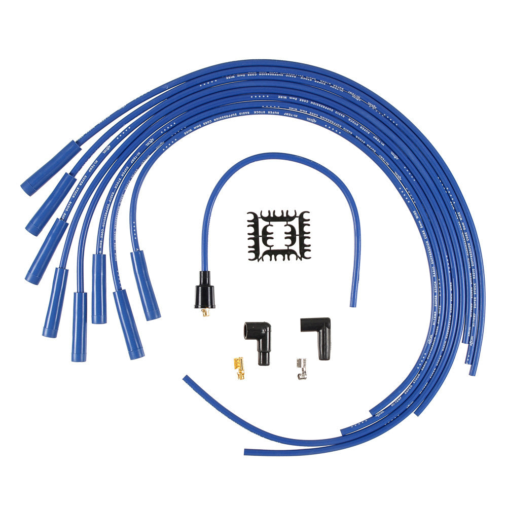 Accel 4040B Super Stock 8mm Spiral Core Spark Plug Wire Set with Blue Straight Boots