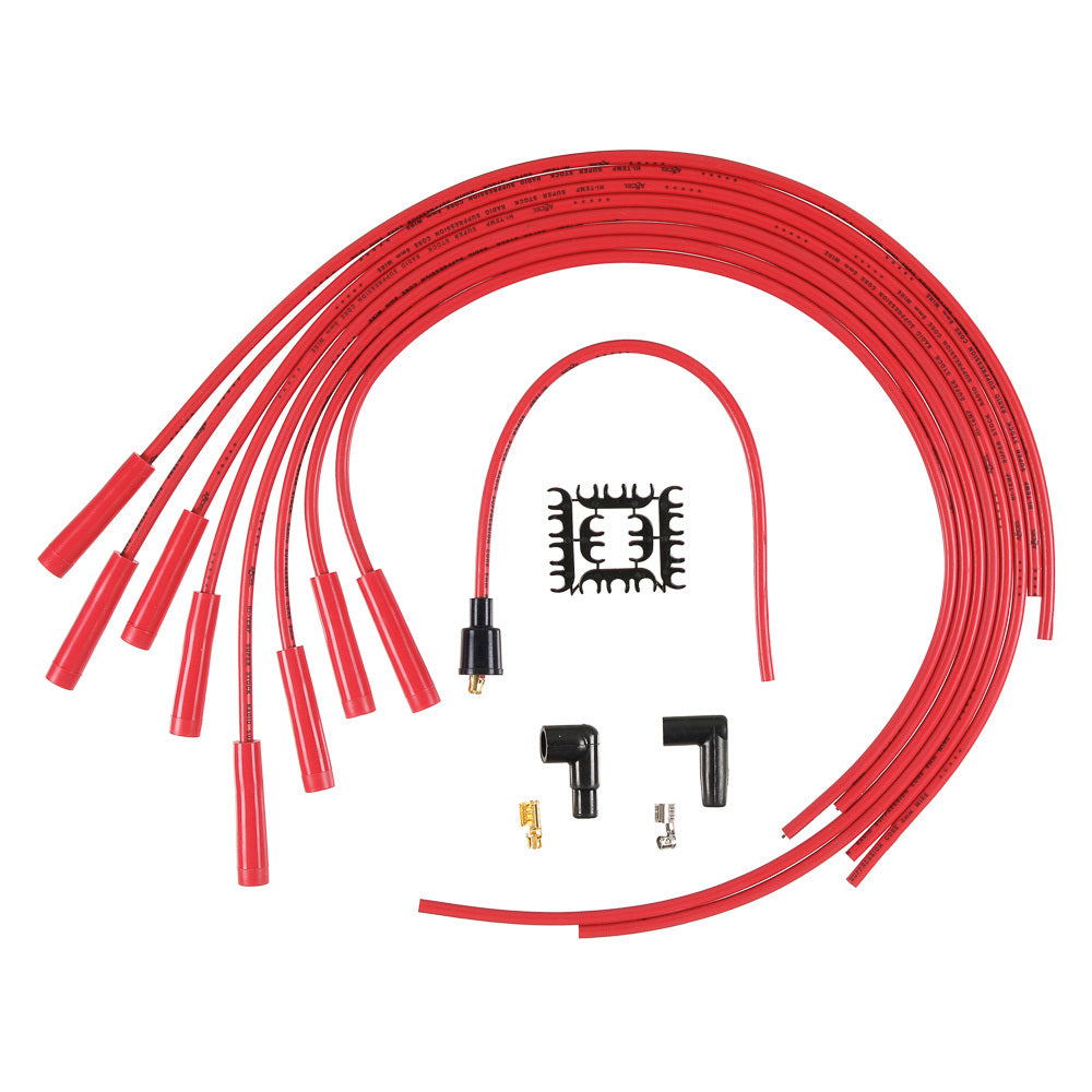 Accel 4040R Spark Plug Wire Set for V8 Engines, 8mm Spiral Core, Red, Straight Plug Boots, HEI Style Terminals, Cut-To-Fit