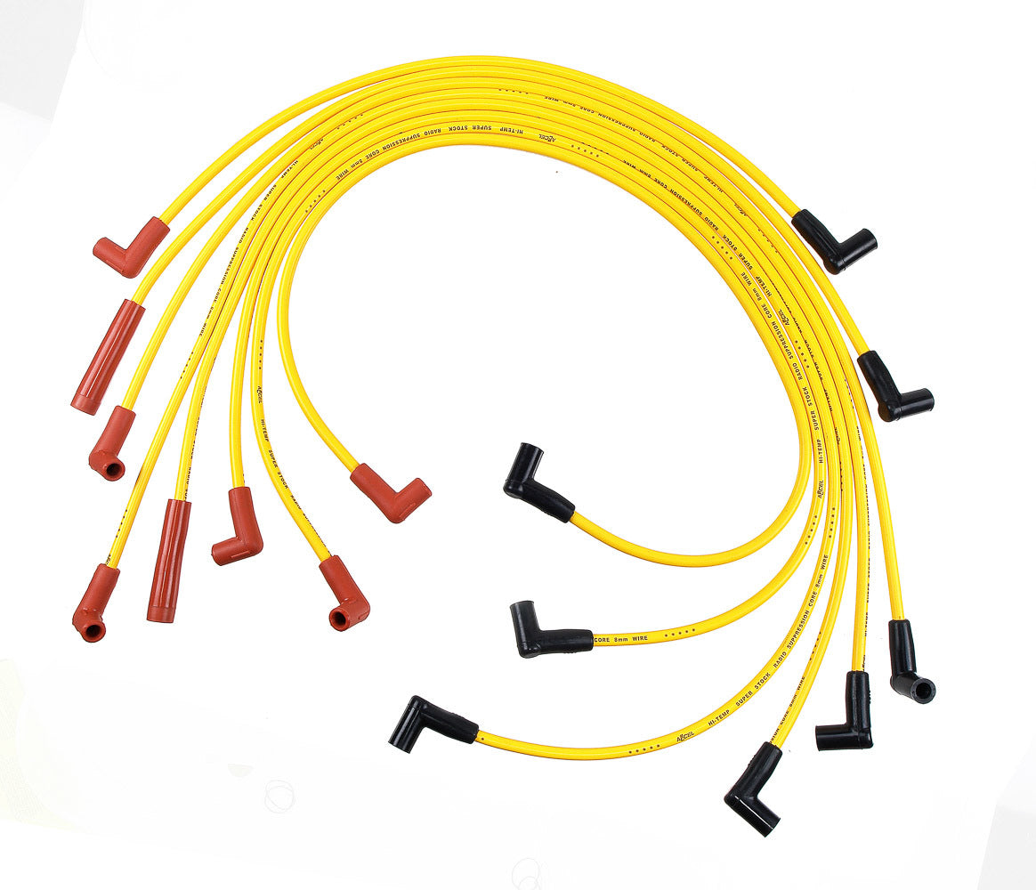 Accel S/S Custom Wire Set for Chevy V8, 8mm Spiral Core, Yellow with Factory Style Boots and Terminals