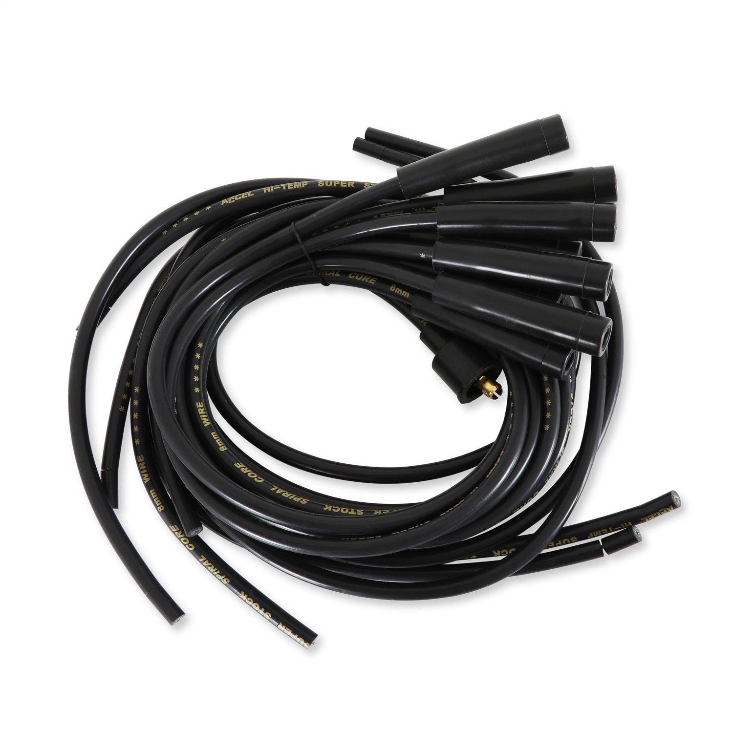 Accel 5040K Spark Plug Wire Set, Super Stock Spiral Core 8mm Black with Straight HEI Terminals for V8 Engines