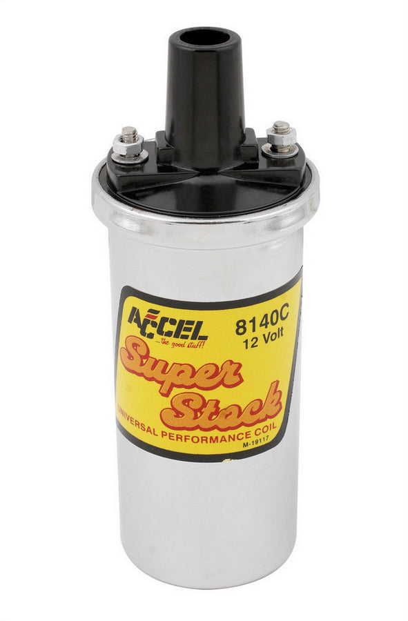 Accel 8140C Super Stock Chrome Ignition Coil, Oil Filled, 42,000 Volts, Female Socket