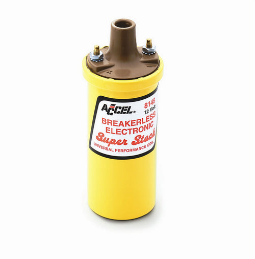 ACCEL 8145ACC Universal Super Stock Ignition Coil, Oil Filled Canister, 45,000 Volt, Female Socket, Yellow Finish