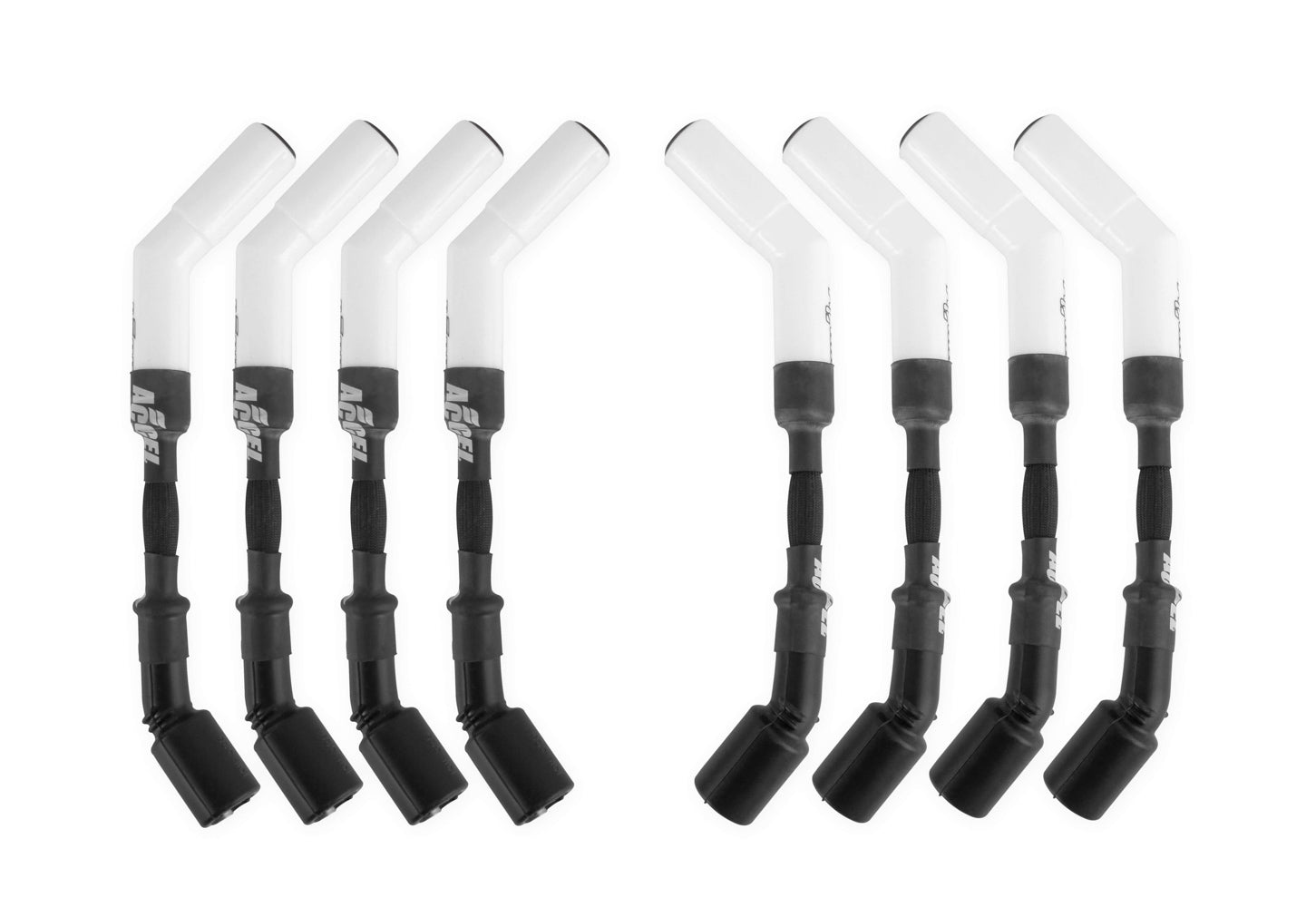 Accel 9004C Spark Plug Wire Set for GM LS Series with Ceramic Boots, 8mm Spiral Core, White, 135 Degree Plug Boots, HEI Style Terminals