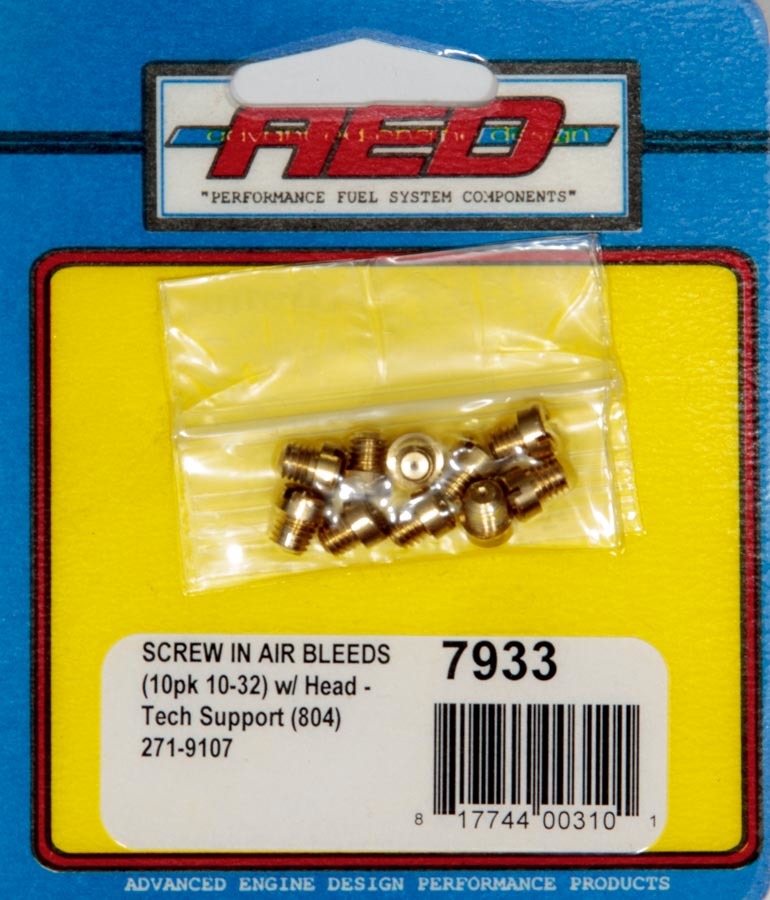 Advanced Engine Design 7933 Carburetor Air Bleed Set of 10, 10-32 Thread Brass Holley Style