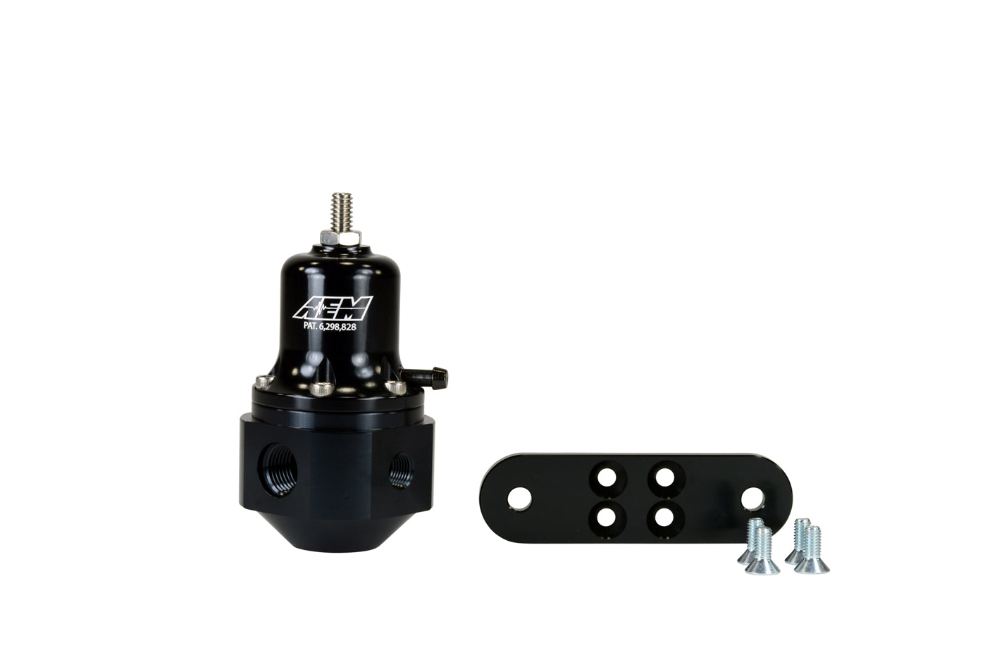 AEM Electronics 25-302BK Universal Adjustable Fuel Pressure Regulator, Black Anodized, In-Line with 6 AN Female O-Ring Ports and 1/8 Inch NPT Port