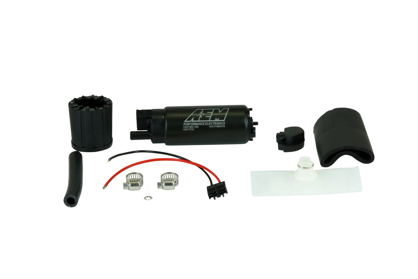 AEM Electronics Fuel Pump 50-1000 High Flow In-Tank Electric Fuel Pump, 340 LPH at 40 PSI, Offset Filter Sock Inlet, 8 mm Hose Barb Outlet