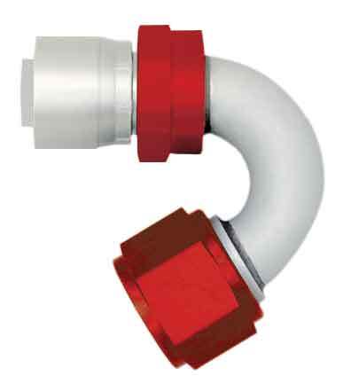 Aeroquip FBM4254 Startlite Hose End Fitting with 150 Degree Bend for 10 AN Hose, Aluminum, Red and Silver