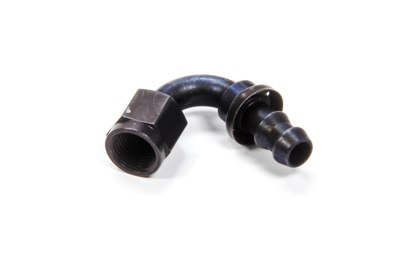 AEROQUIP FCL1542 #6 120 Degree Socketless Hose End Fitting with 6 AN Male and 6 AN Hose Barb, Aluminum, Black Anodized