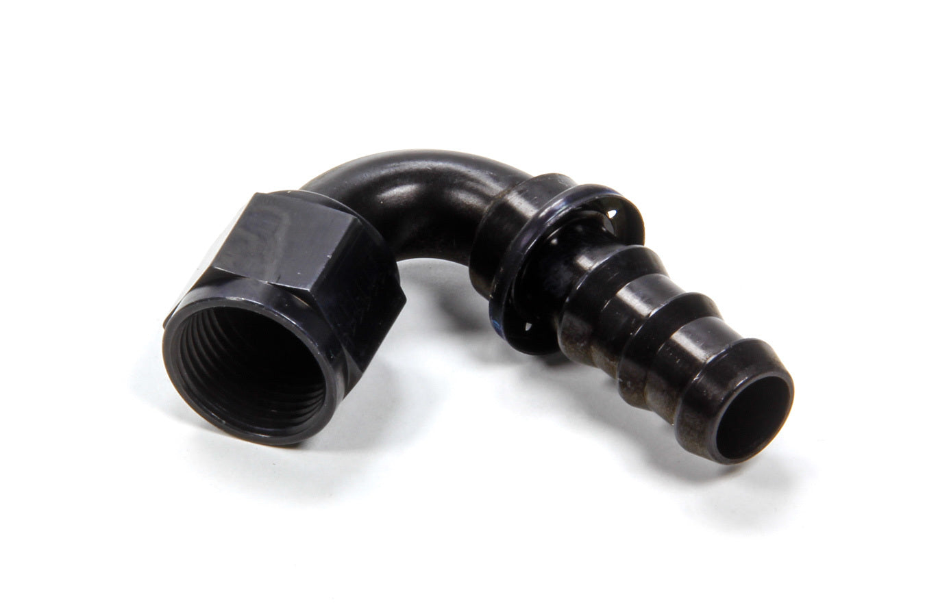 AeroQuip FCL1544 #10 120 Degree Socketless Hose End Fitting with 10 AN Female and Barb, Aluminum Black Anodized