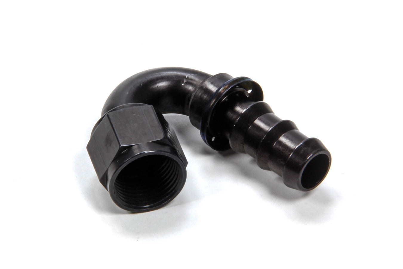 AEROQUIP FCL1554 #10 150 Degree Socketless Hose End Fitting with 10 AN Female and 10 AN Hose Barb, Aluminum, Black Anodized