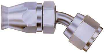 AEROQUIP FCM1110 45 Degree PTFE Racing Hose End, 3 AN Male to 3 AN Female, Steel, Natural Finish