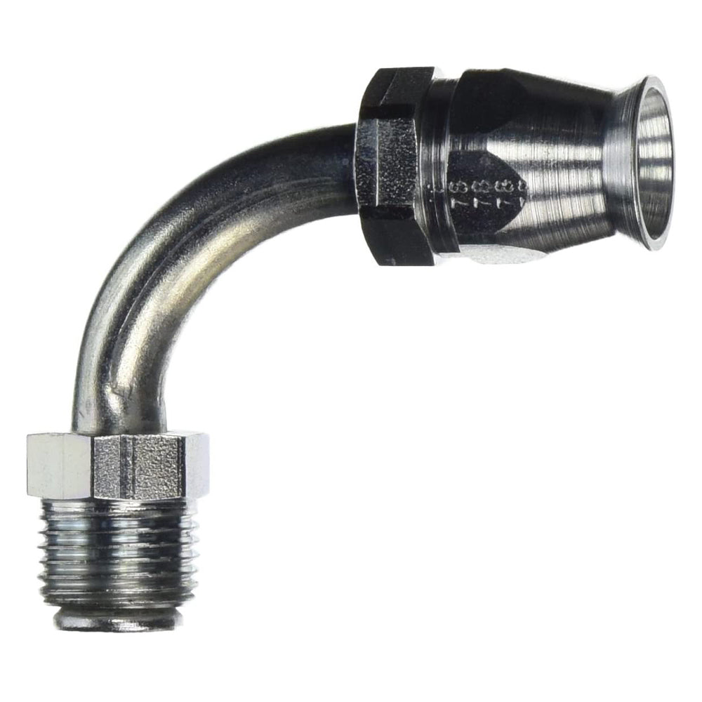 Aeroquip FCM1144 PTFE Racing Hose End Fitting, 90 Degree, 6 AN to 5/8-18 Inverted Flare Male, Steel, Natural Finish