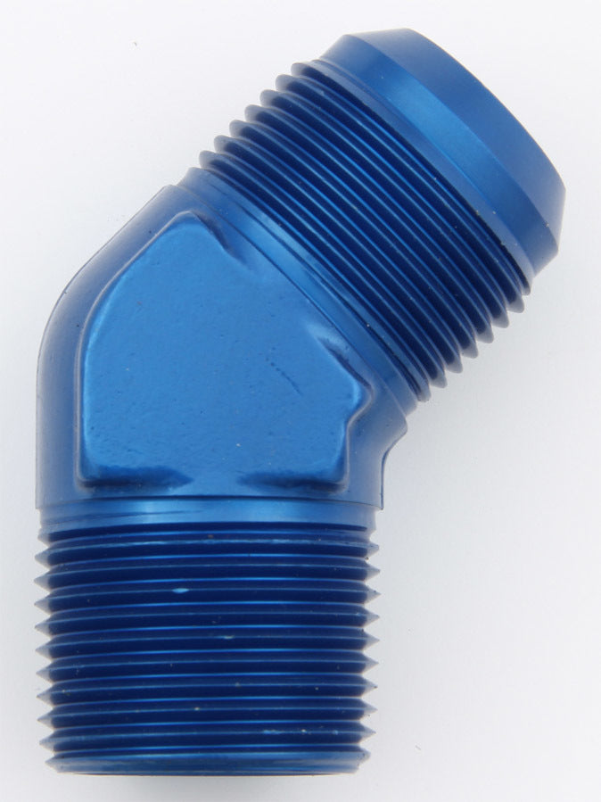 Aeroquip FCM2026 45 Degree 16 AN Male to 1 Inch NPT Male Aluminum Adapter in Blue Anodized Finish