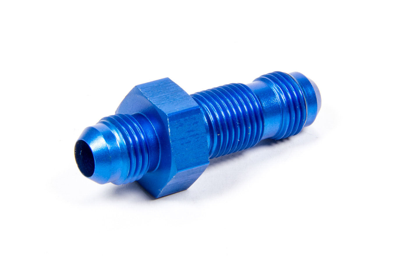 AEROQUIP FCM2072 #6 Flare End Bulkhead Union with 6 AN Male Fittings, Aluminum Blue Anodized