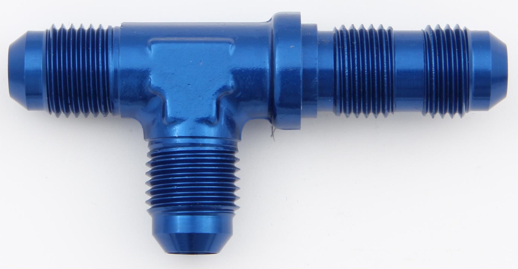 AEROQUIP FCM2118 Aluminum Bulkhead Run Tee for 6 AN Fittings, Blue Anodized