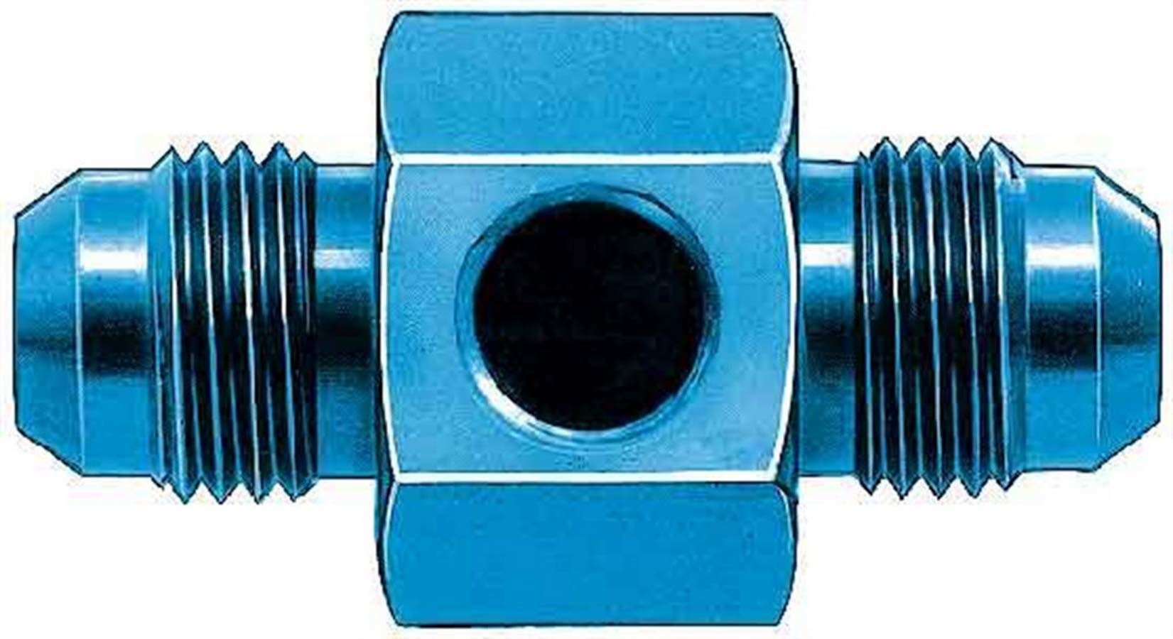 AEROQUIP FCM2183 #6 Fuel Pressure Adapter, 6 AN Male to 6 AN Male, 1/8 Inch NPT Gauge Port, Aluminum Blue Anodized