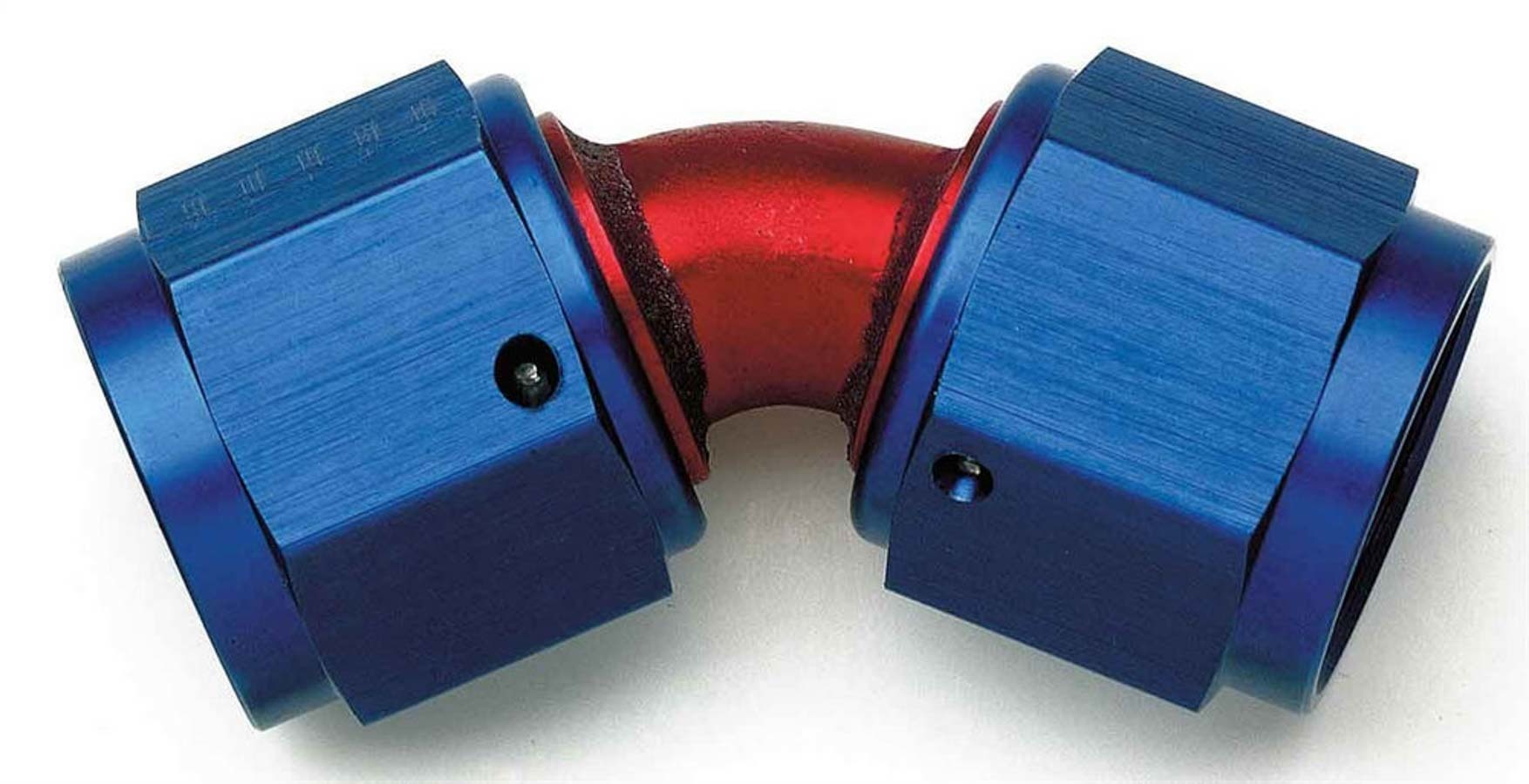 Aeroquip FCM2972 #8 45 Degree Female Flare Swivel Adapter Aluminum Blue and Red Anodized