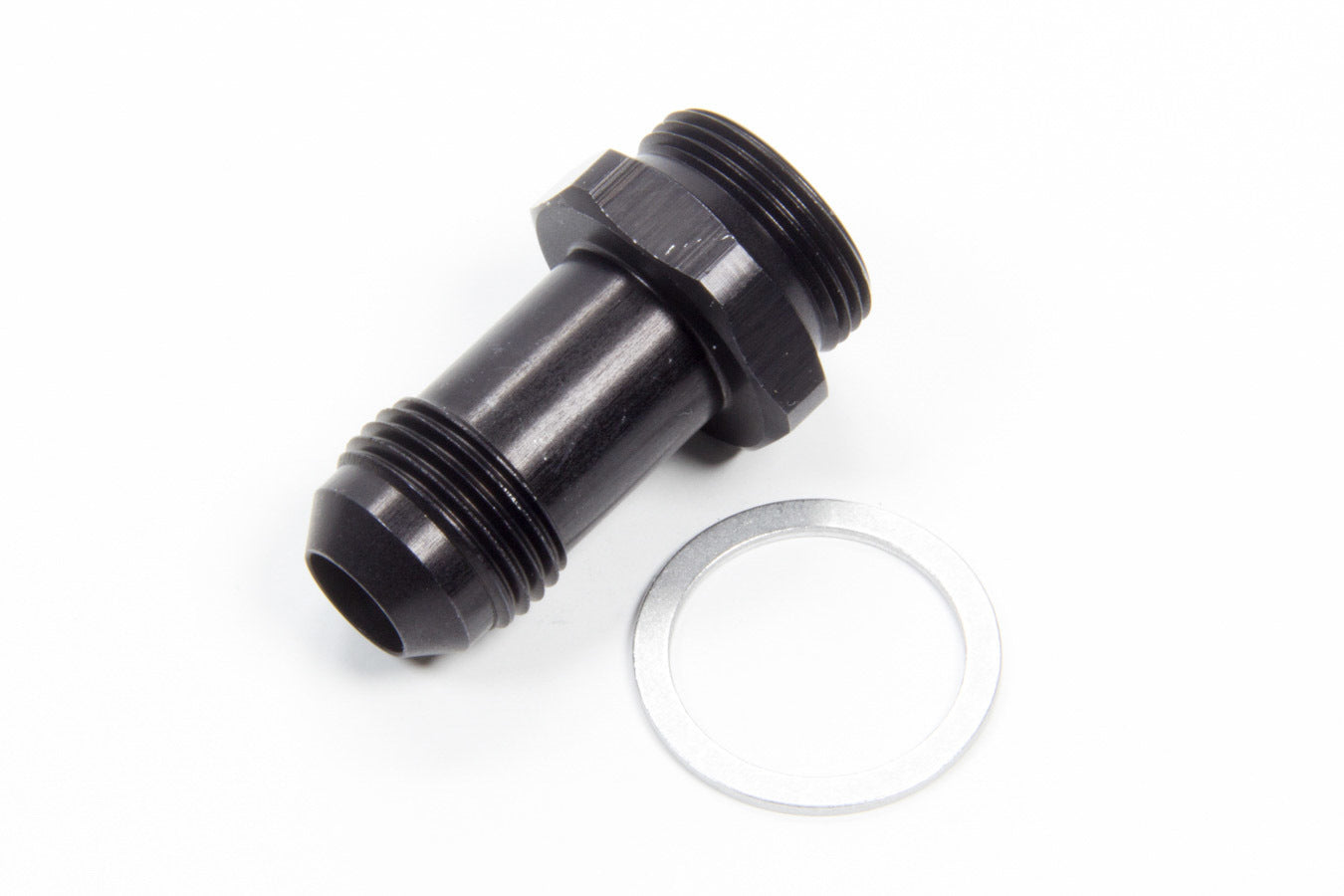 Aeroquip FCM5110 Carburetor Inlet Fitting, 8 AN Male to 7/8-20 in Male, Aluminum, Black Anodized