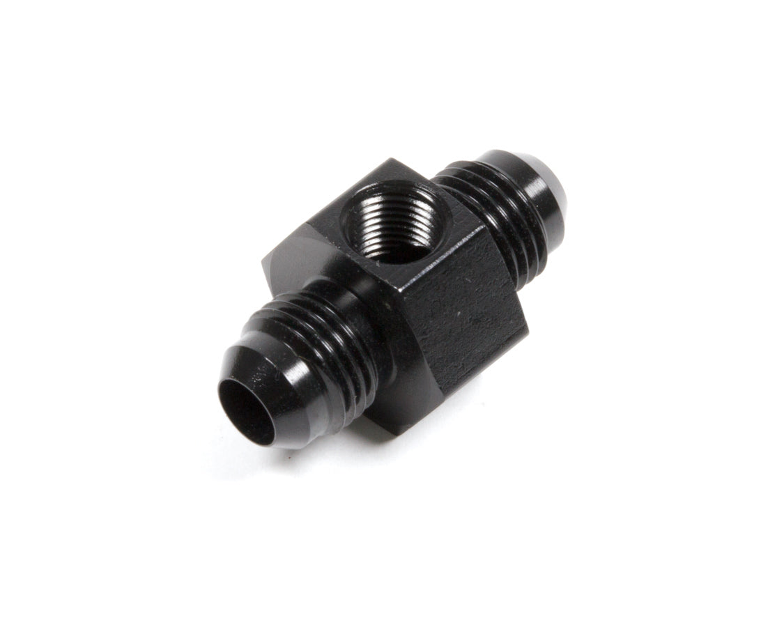Aeroquip FCM5183 #6 Fuel Pressure Adapter, 6 AN Male to 6 AN Male, 1/8 Inch NPT Gauge Port, Aluminum, Black Anodized