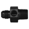 AEROQUIP FCM5277 6AN to 3/8 Inch NPT Adapter Fitting with 1/8 Inch NPT Gauge Port, Aluminum, Black Anodized