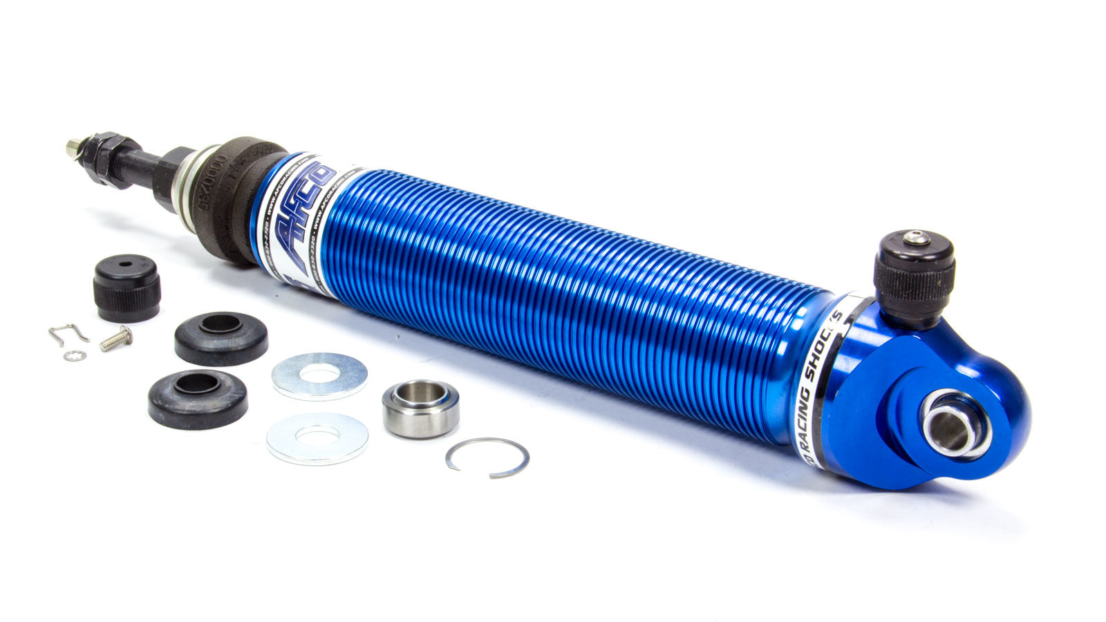 AFCO Racing Products 3870R Eliminator Series Rear Drag Shock for Mustang, Camaro, Chevelle, 13.25 Inch Compressed, 20.15 Inch Extended, Double Adjustable, Threaded Aluminum, Blue Anodized