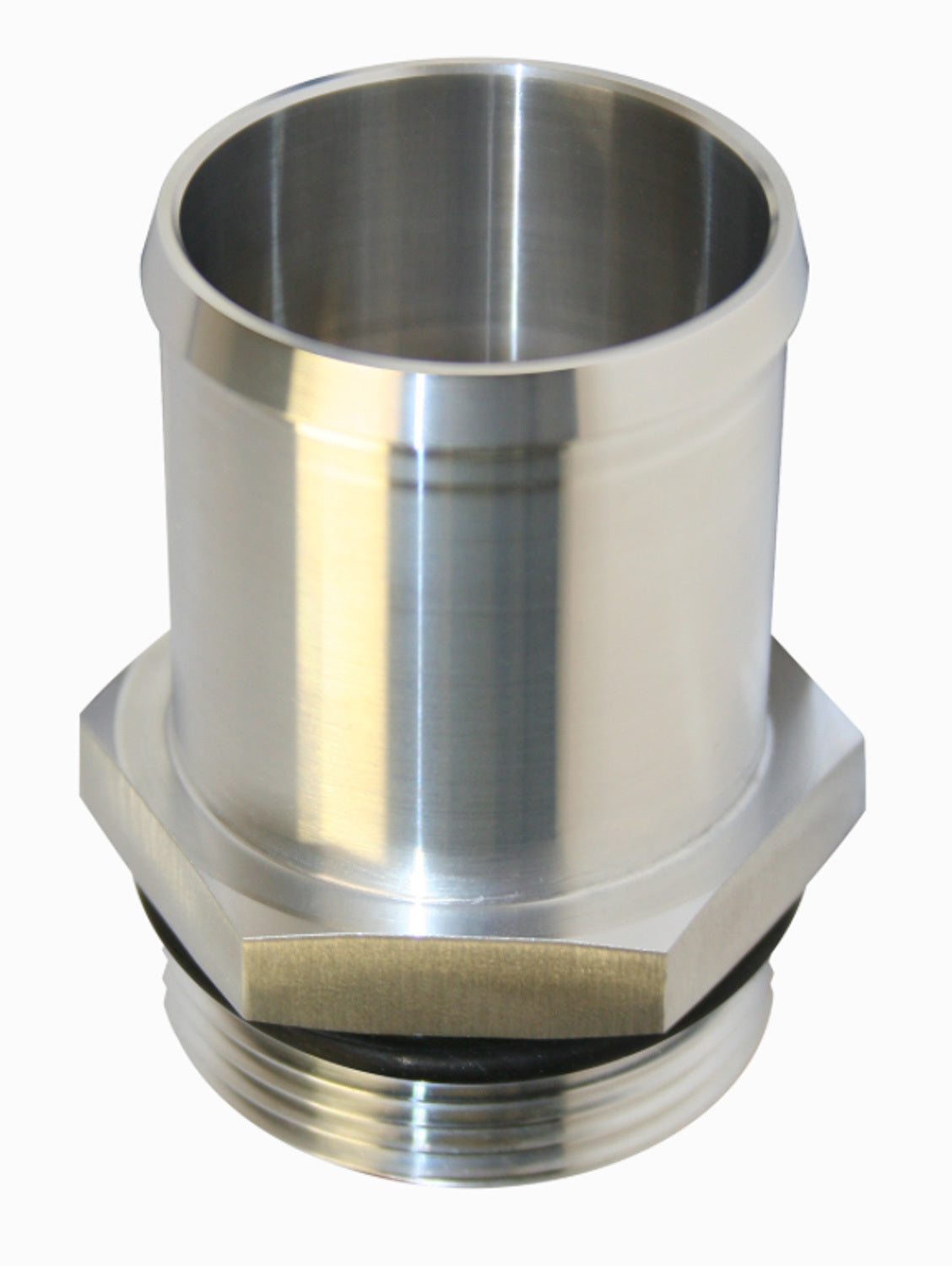AFCO Racing Products 80071 Adapter, 20 AN Male O-Ring to 1-1/2 Inch Hose Barb, Aluminum, Natural Finish