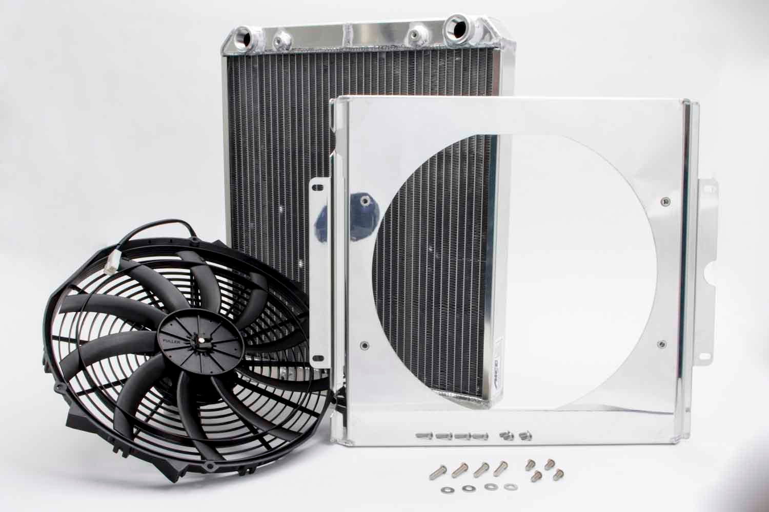 AFCO Racing Products 80108N Dragster Radiator with Fan and Shroud, 17 Inch Width, 21 Inch Height, Aluminum, Natural Finish