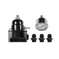 ACES Fuel Injection AF2018G In-Line Fuel Pressure Regulator with Gauge, 40 to 75 PSI, Black Anodized Finish, 6 AN Female O-Ring Connections, 1/8 Inch NPT Port, Compatible with Gas, E85, and Methanol