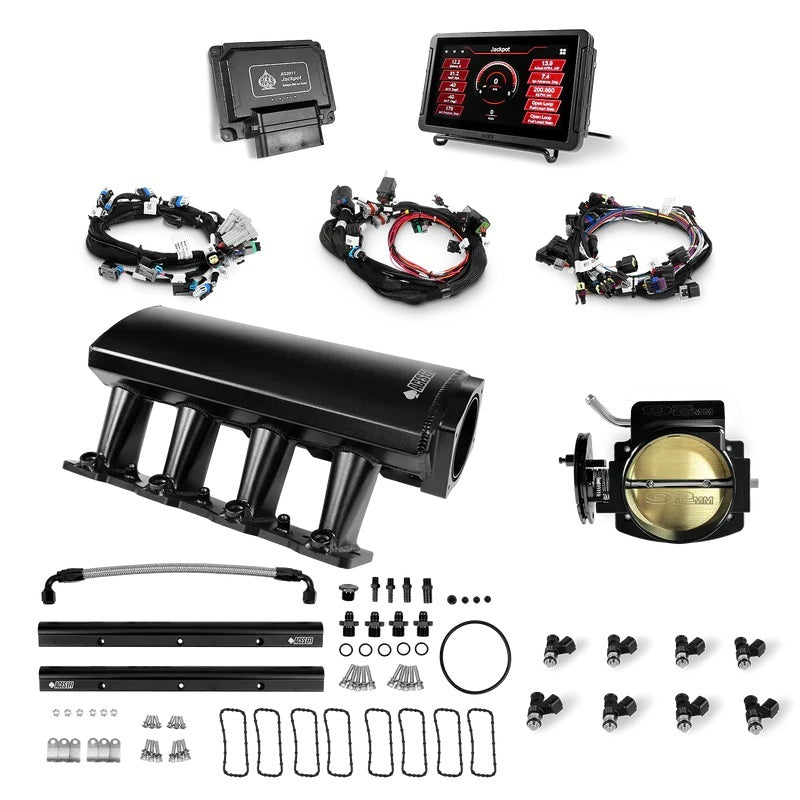 ACES Fuel Injection AS20111-WK92-AM2026B Jackpot LS EFI System Top End Kit for GM LS-Series Engines, 36 lb/hr Injectors, 92 mm Throttle Body, Aluminum Black Anodized