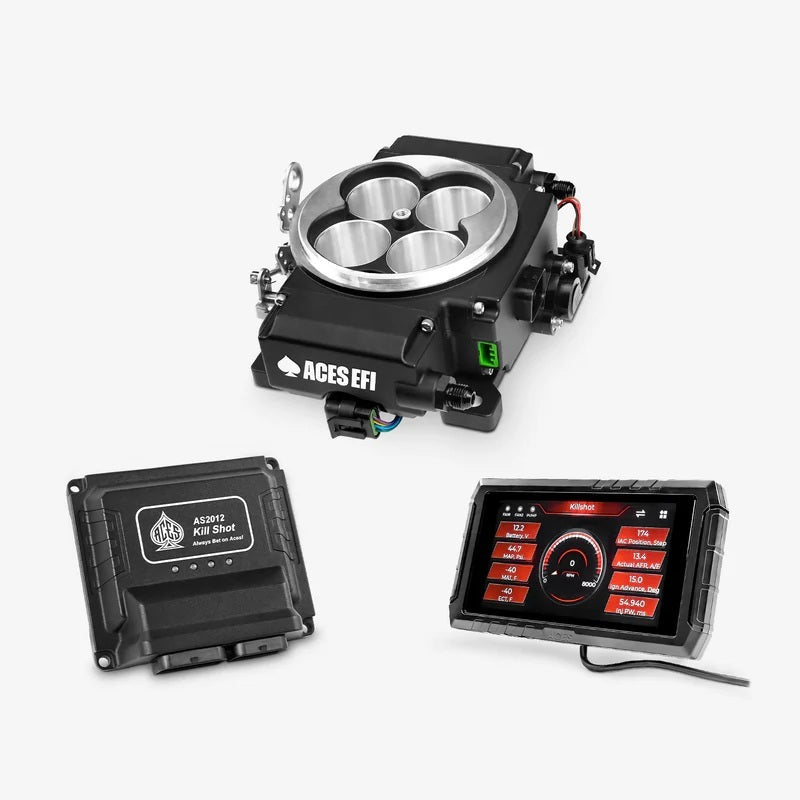 ACES Fuel Injection AS2212B Killshot II 4-BBL EFI Throttle Body Kit with Square Bore, Aluminum Construction, Black Ceramic Coating