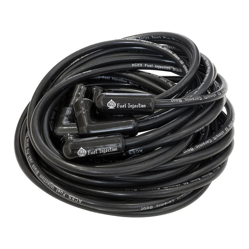 ACES Fuel Injection AW2010 Black Jack Pro Spiral Core 8mm Spark Plug Wire Set with 180 Degree Ceramic Boots for V8 Engines