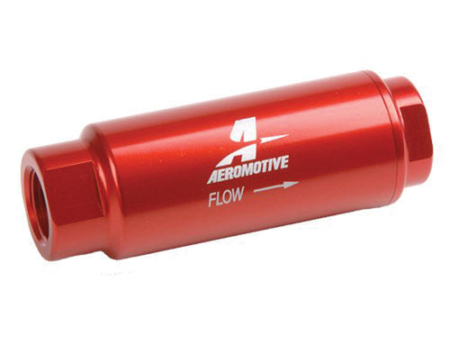 AEROMOTIVE Fuel Filter with 40-Micron Fabric Element, SS Series, 3/8 Inch NPT Female Inlet and Outlet, Aluminum, Red Anodized