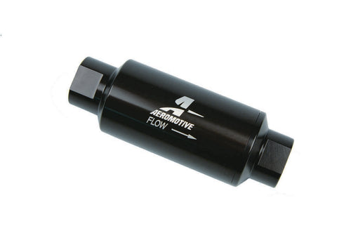 AEROMOTIVE 12321 Inline Fuel Filter 10 Micron Fabric Element with 10 AN Female O-Ring Fittings, Black Anodized Aluminum