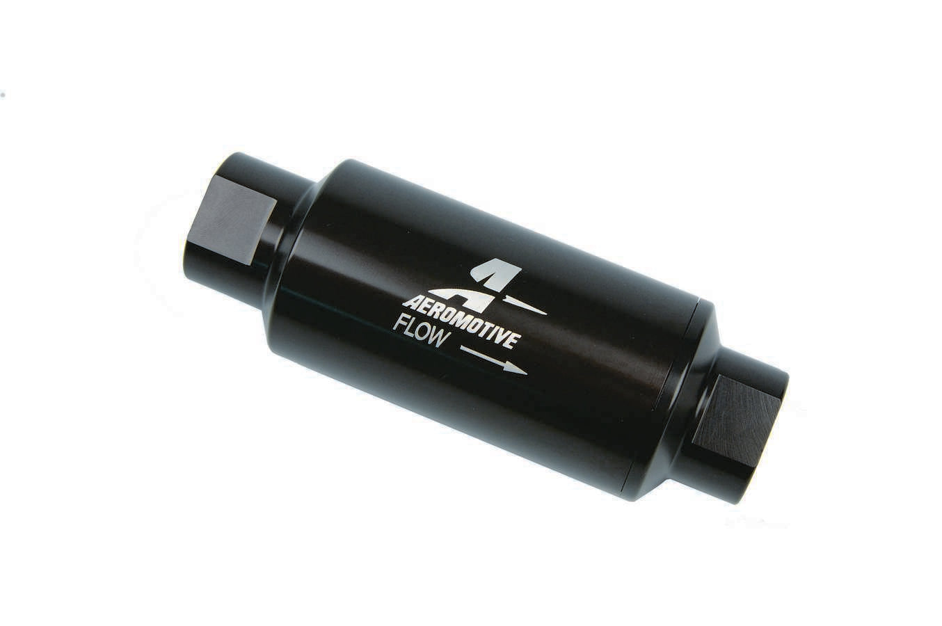 AEROMOTIVE 12324 Inline Fuel Filter 100 Micron Stainless Steel Element with 10 AN Female O-Ring Inlet and Outlet, Black Anodized Aluminum