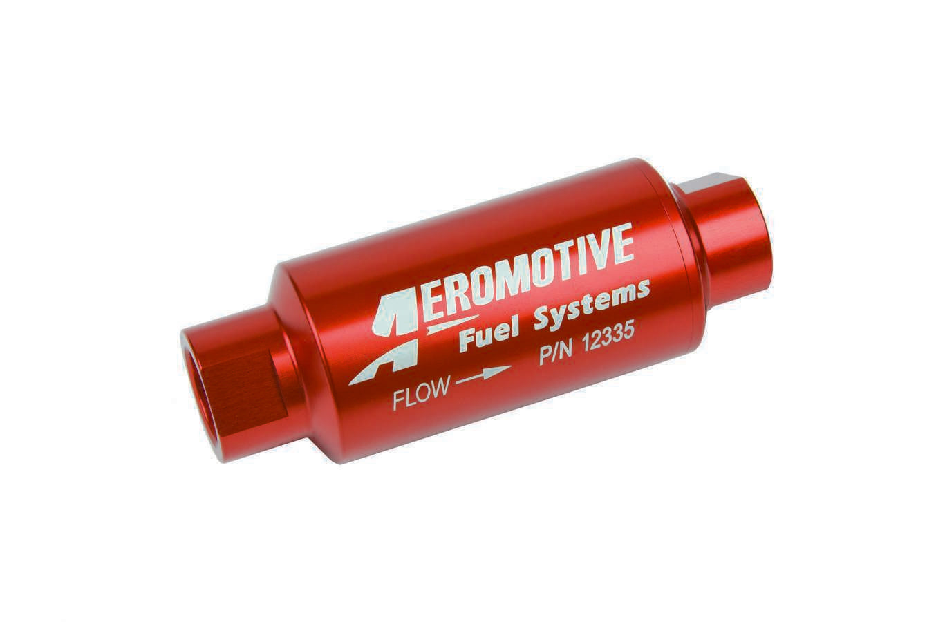 AEROMOTIVE Fuel Filter 12335 - 40 Micron Stainless Steel Element with 10 AN Female O-Ring Inlet and Outlet, Red Anodized Aluminum Housing
