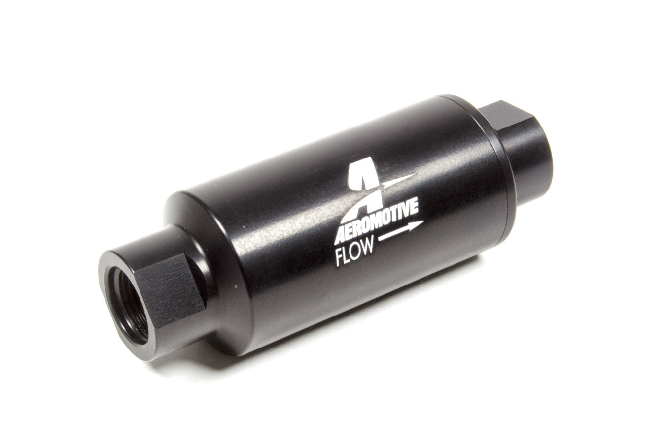 AEROMOTIVE 12346 In-Line Fuel Filter with 10 Micron Microglass Element, 10 AN Female Inlet and Outlet, Aluminum Black Anodized
