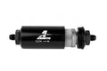 AEROMOTIVE 12349 Inline Fuel Filter 100 Micron Stainless Element with 6 AN Male Inlet and Outlet, Black Anodized Aluminum Body