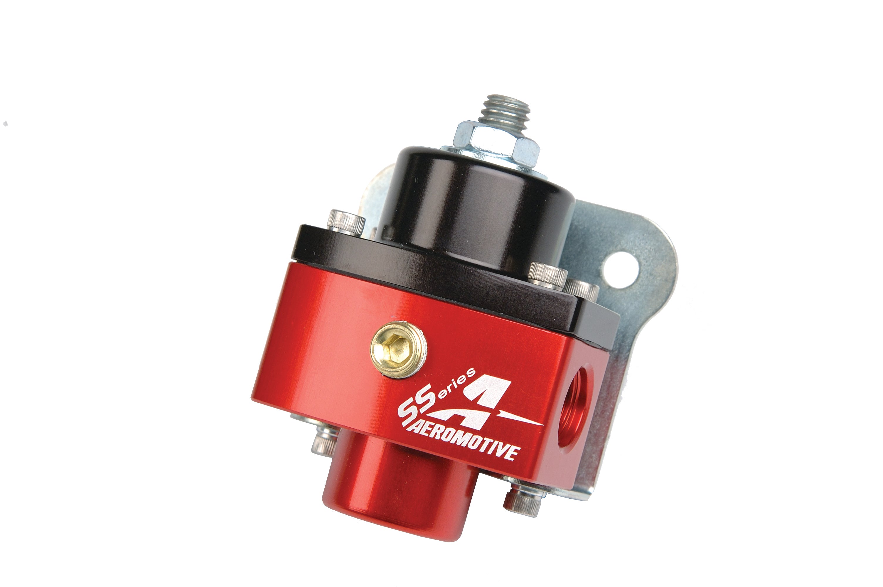 AEROMOTIVE 13201 SS-Series Carbureted Adjustable Fuel Pressure Regulator, 5 to 10 psi, In-Line, Black and Red Anodized Finish