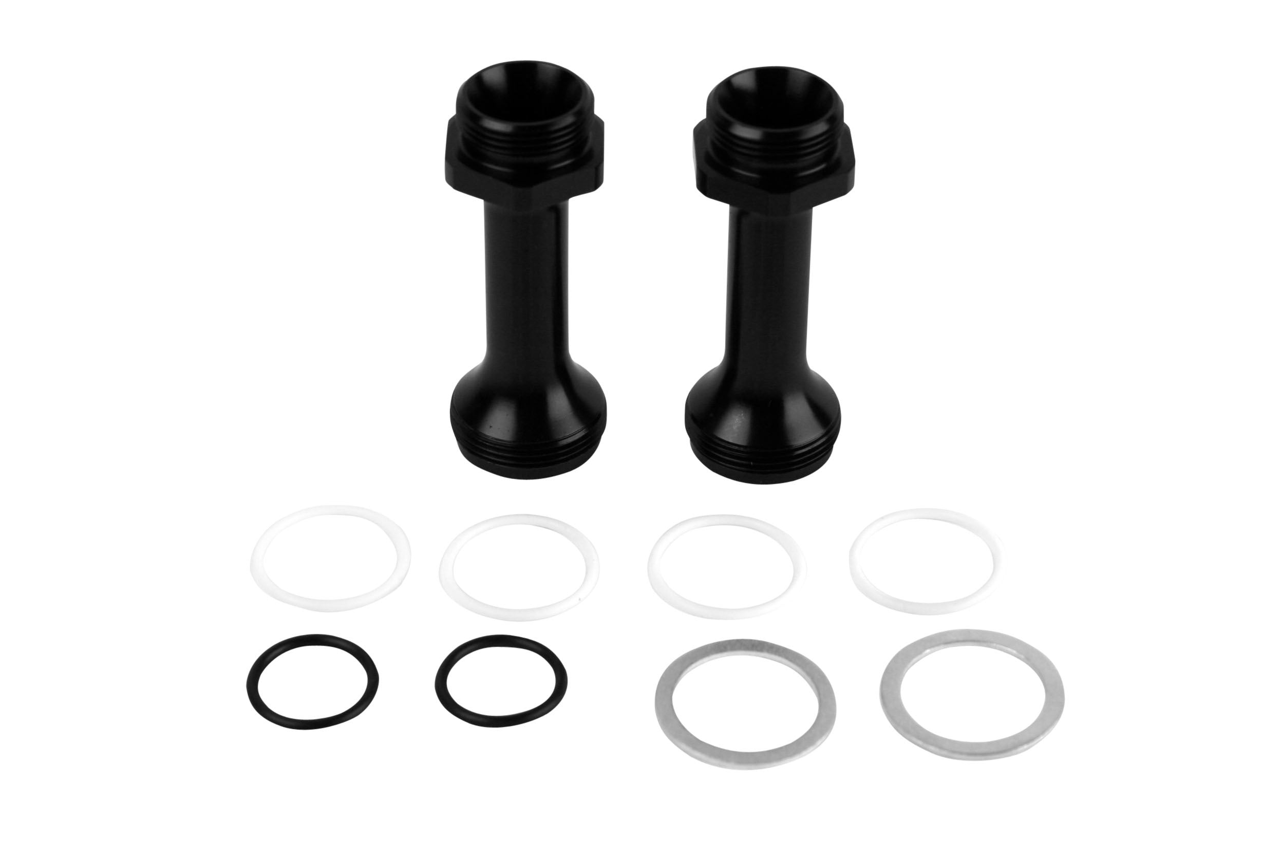 AEROMOTIVE Carburetor Inlet Fitting 14003 for Holley Carburetors, 7/8-20 in Male O-Ring to 7/8-20 in Male O-Ring Outlet, Aluminum, Black Anodized, Pair