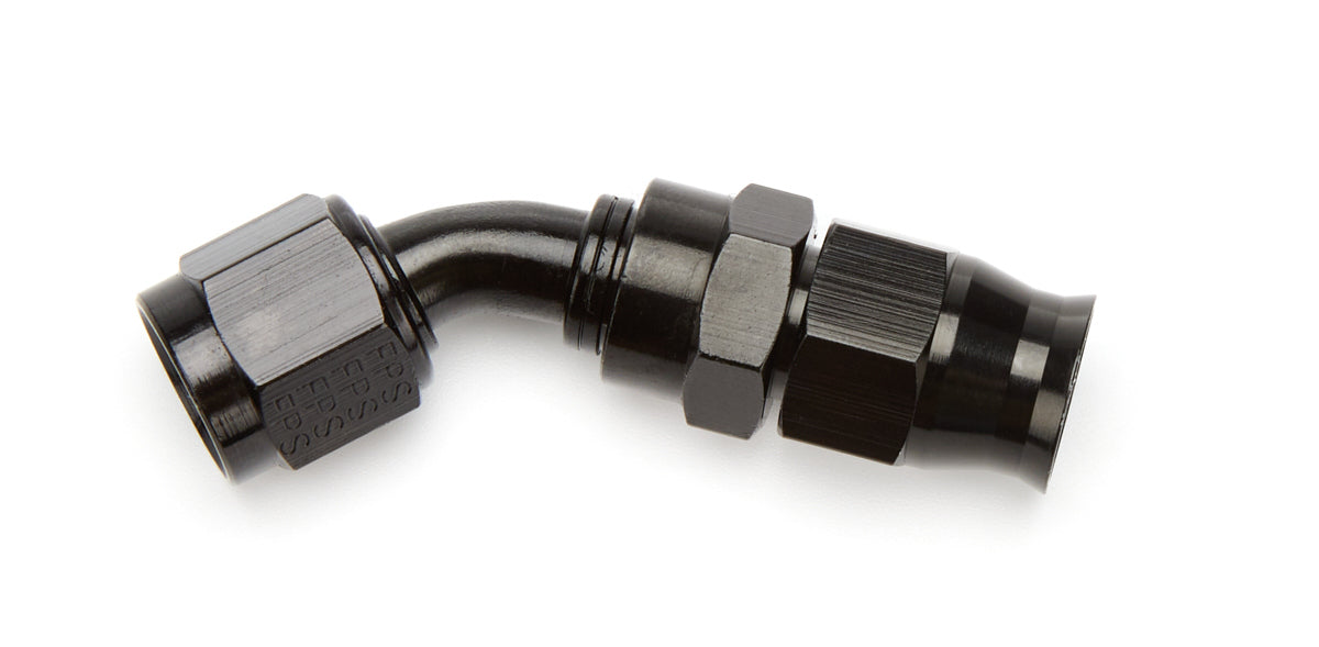 AEROMOTIVE 15351 6AN 45-Degree PTFE Hose End with Aluminum Black Anodized Finish