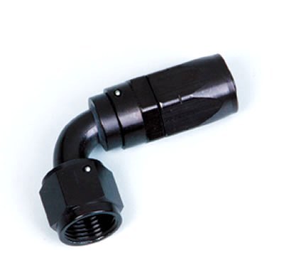 AEROMOTIVE Part 15652 - 6AN 90 Degree Hose End Fitting with Female Swivel, Aluminum Black Anodized