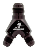 Aeromotive Y-Block Fitting 15671 - 6AN Male Inlet with Dual 4AN Male Outlets Aluminum Black Anodized